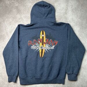 Ron Jon Surf Shop Hoodie Mens Medium Blue Graphic Custom Surfboards Pullover
